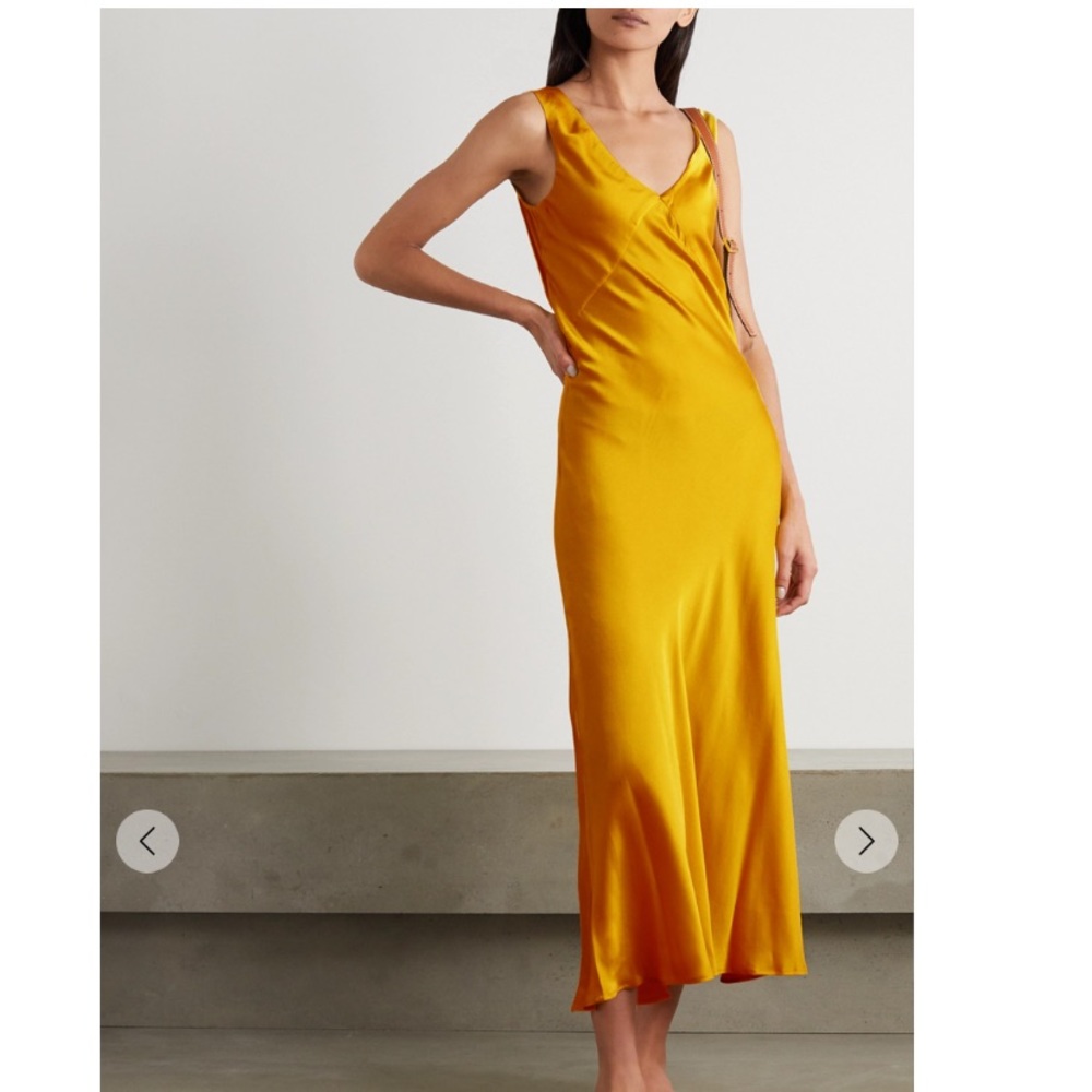 ASCENO Bordeaux Silk Satin Midi Dress